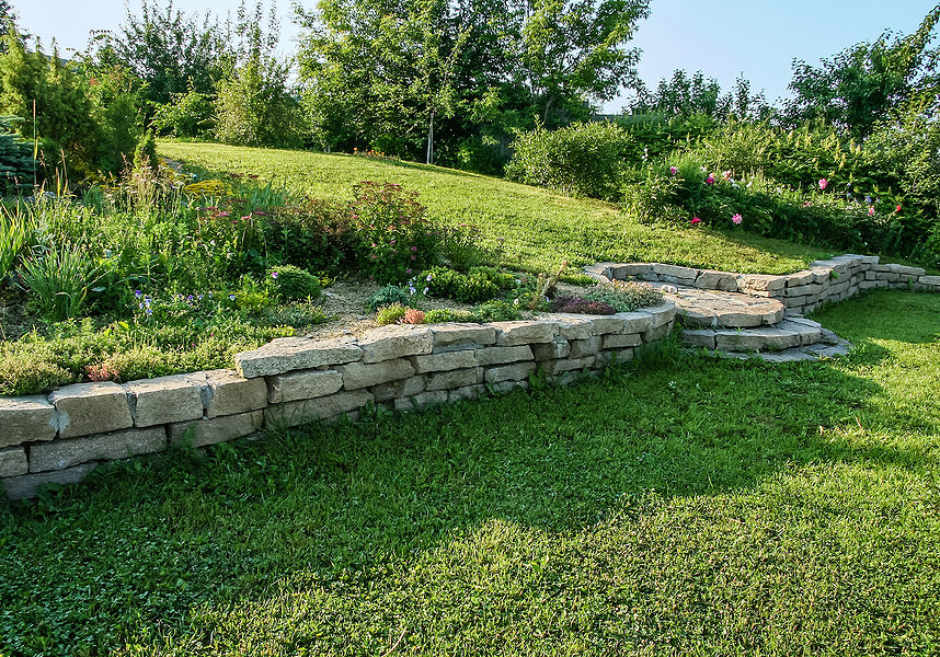 green landscape with stone bricks