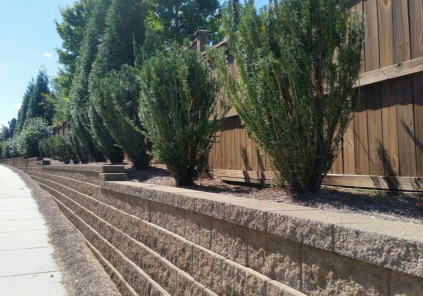 brick stones as a barrier and wood fences